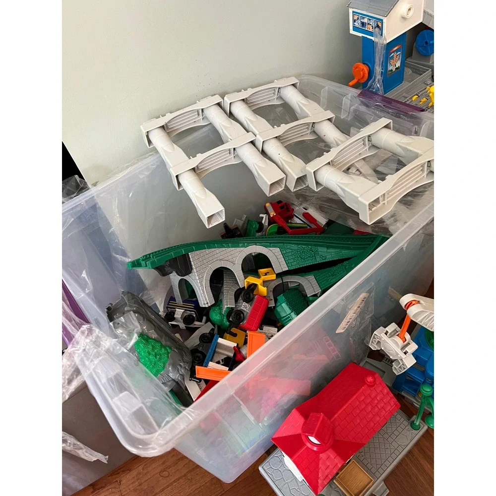 HUGE Fisher Price GeoTrax Rail Road Lot Tracks Trains Buildings Controllers
